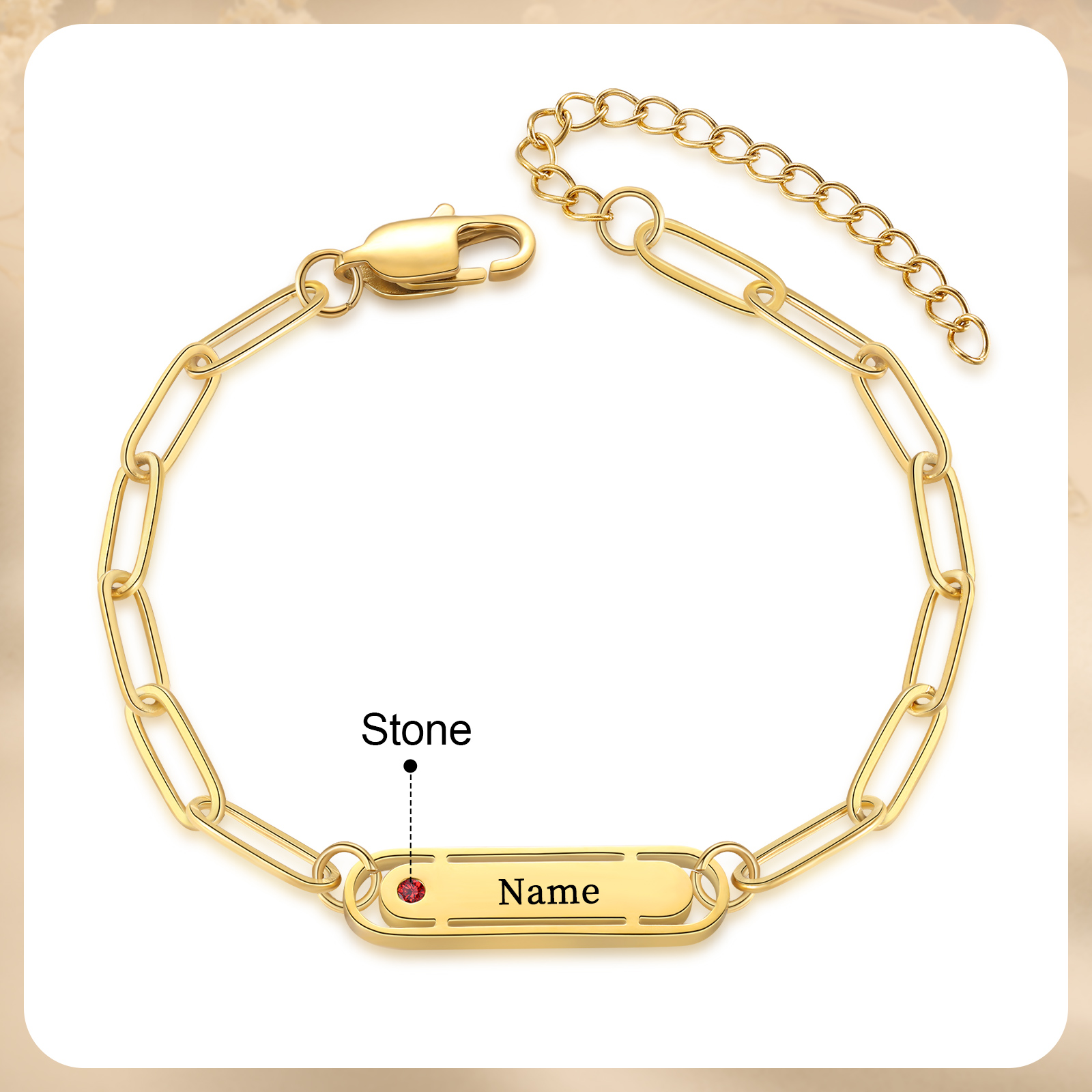 Personalised Gold Women's Bracelet – Custom Birthstone and Engraved Name, Elegant Chain Design, Perfect Gift for Mum, Wife, or Friend | Jessemade