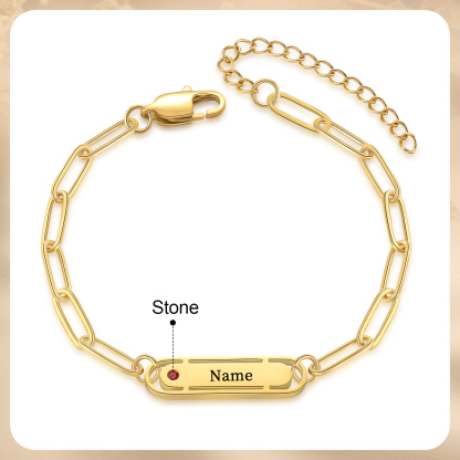 Personalised Gold Women's Bracelet – Custom Birthstone and Engraved Name, Elegant Chain Design, Perfect Gift for Mum, Wife, or Friend | Jessemade