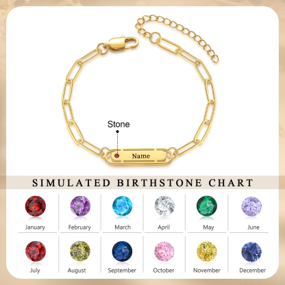 Personalised Gold Women's Bracelet – Custom Birthstone and Engraved Name, Elegant Chain Design, Perfect Gift for Mum, Wife, or Friend | Jessemade