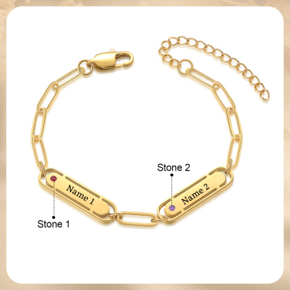 Personalised Gold Women's Bracelet – Custom 2 Birthstones and 2 Engraved Names, Elegant Chain Design, Perfect Gift for Mum, Wife, or Friend | Jessemade