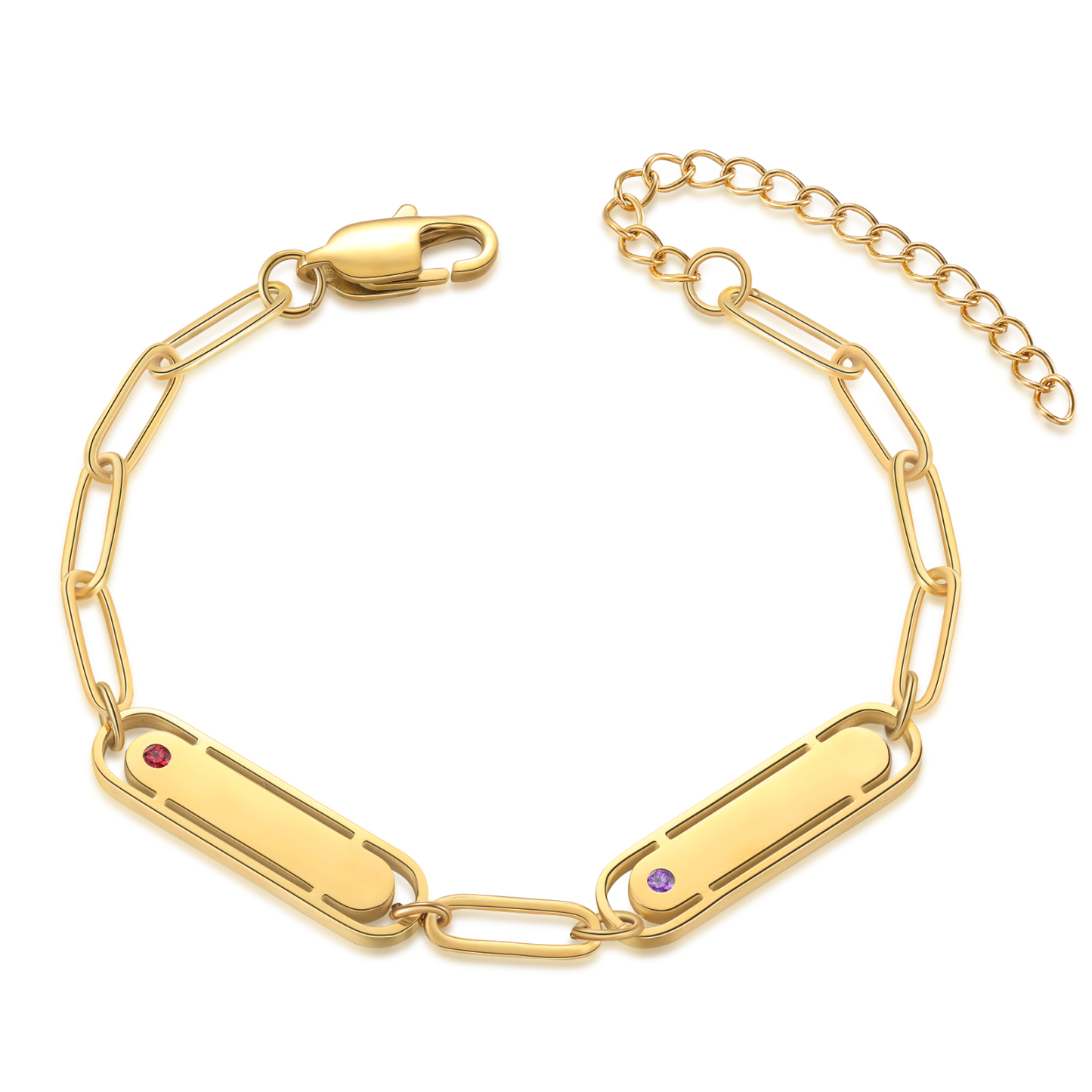 Personalised Gold Women's Bracelet – Custom 2 Birthstones and 2 Engraved Names, Elegant Chain Design, Perfect Gift for Mum, Wife, or Friend | Jessemade