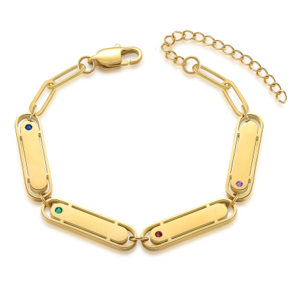 Personalised Gold Women's Bracelet – Custom 4 Birthstones and 4 Engraved Names, Elegant Chain Design, Perfect Gift for Mum, Wife, or Friend | Jessemade