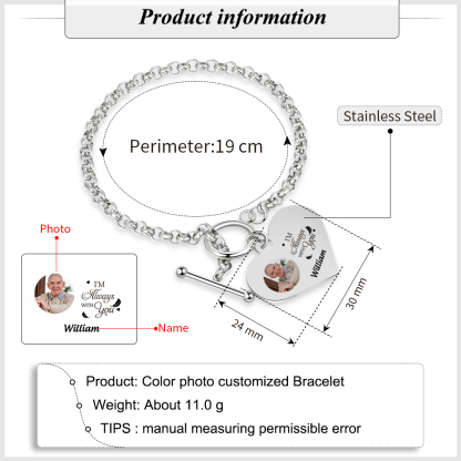 Personalised Memorial Bracelet –Custom Photo and Name Stainless Steel Bracelet- "I will always with you" | Jessemade