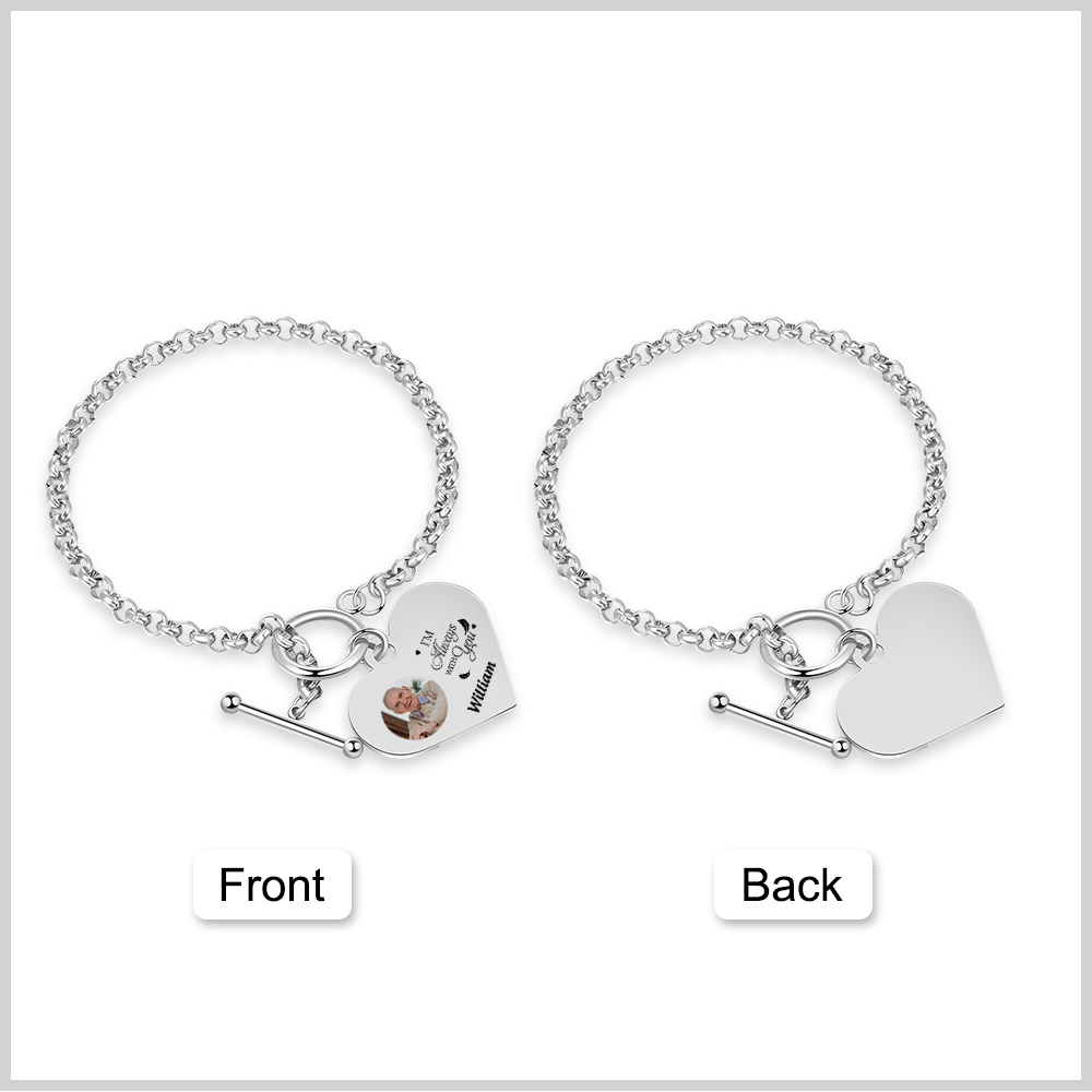 Personalised Memorial Bracelet –Custom Photo and Name Stainless Steel Bracelet- "I will always with you" | Jessemade