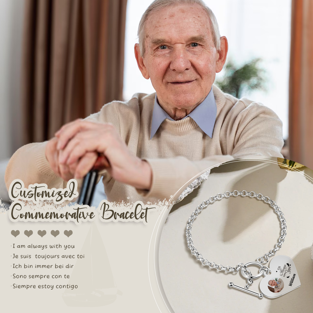 Personalised Memorial Bracelet –Custom Photo and Name Stainless Steel Bracelet- "I will always with you" | Jessemade