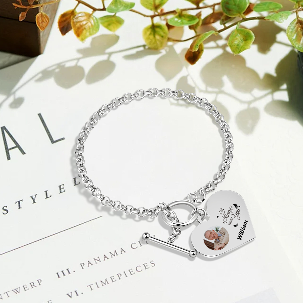 Personalised Memorial Bracelet –Custom Photo and Name Stainless Steel Bracelet- "I will always with you" | Jessemade