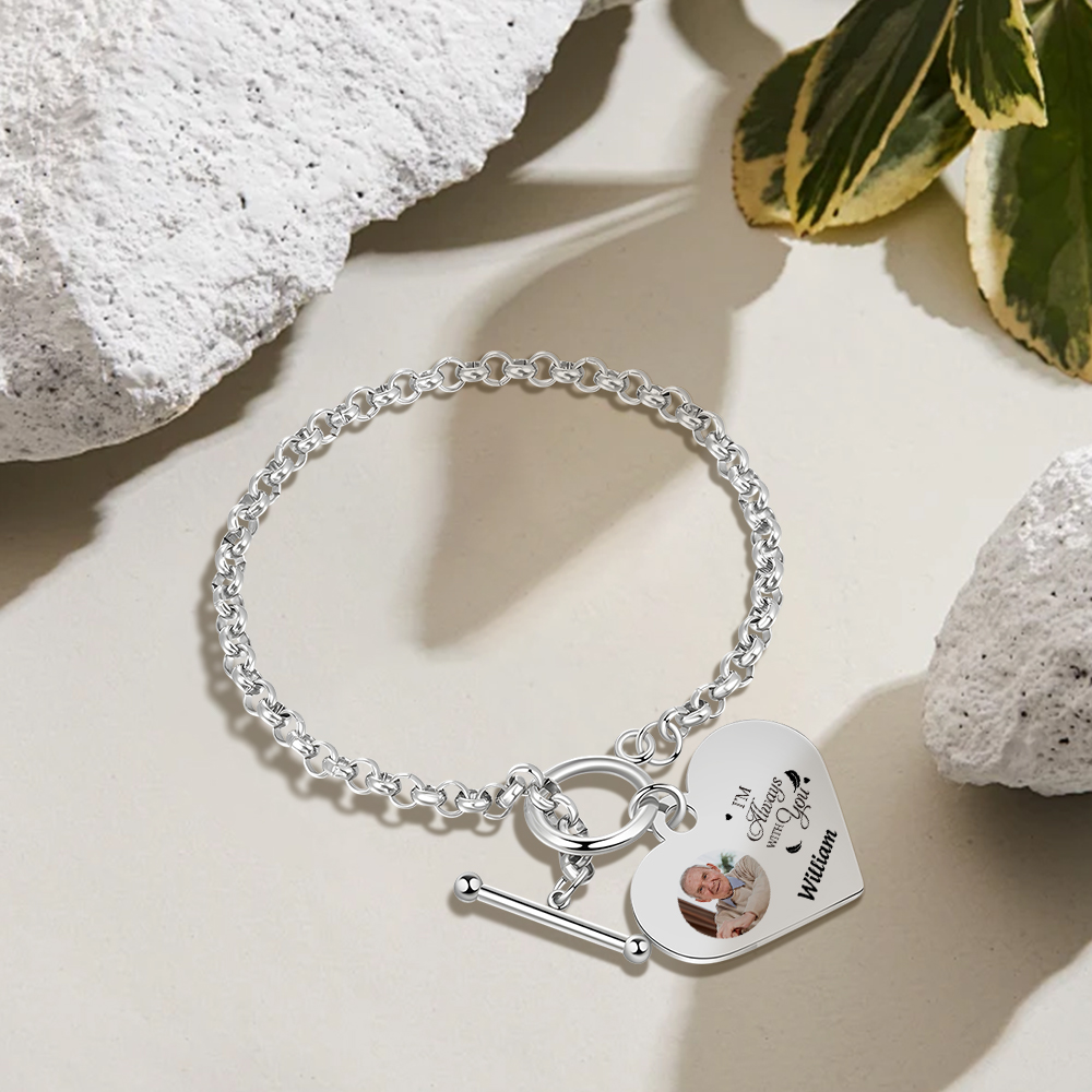 Personalised Memorial Bracelet –Custom Photo and Name Stainless Steel Bracelet- "I will always with you" | Jessemade