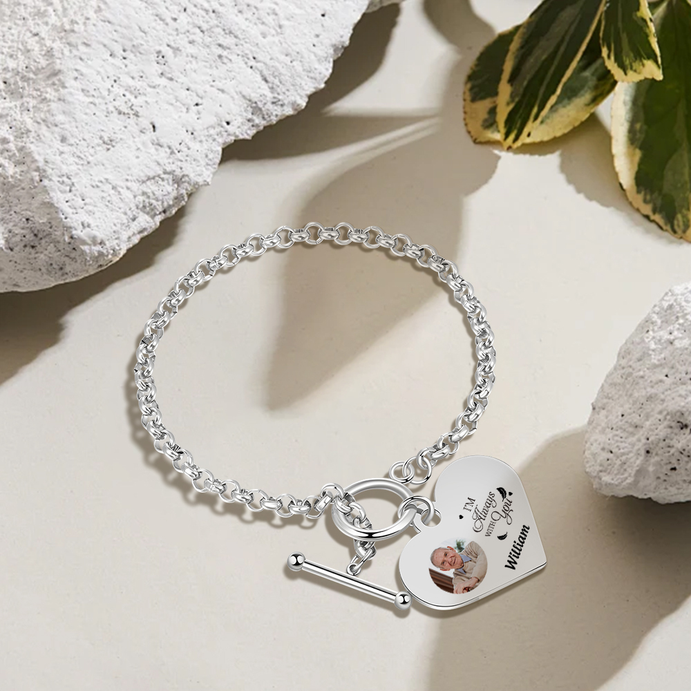 Personalised Memorial Bracelet –Custom Photo and Name Stainless Steel Bracelet- "I will always with you" | Jessemade
