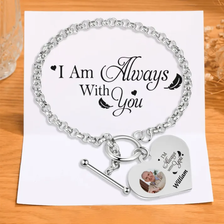 Personalized Memorial Bracelet –Custom Photo and Name Stainless Steel Bracelet- "I will always with you" | Jessemade
