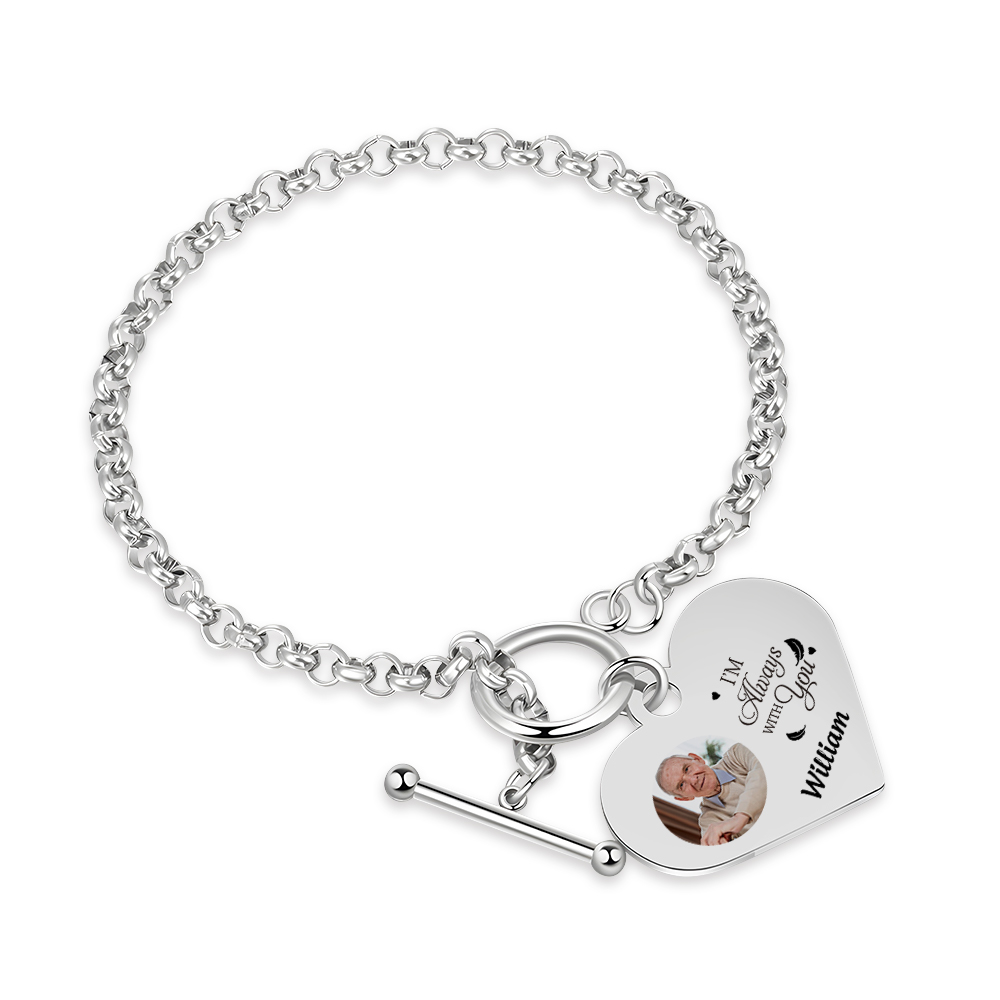 Personalised Memorial Bracelet –Custom Photo and Name Stainless Steel Bracelet- "I will always with you" | Jessemade