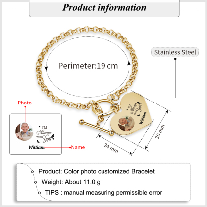 Personalised Memorial Bracelet –Custom Photo and Name Stainless Steel Bracelet- "I will always with you" | Jessemade