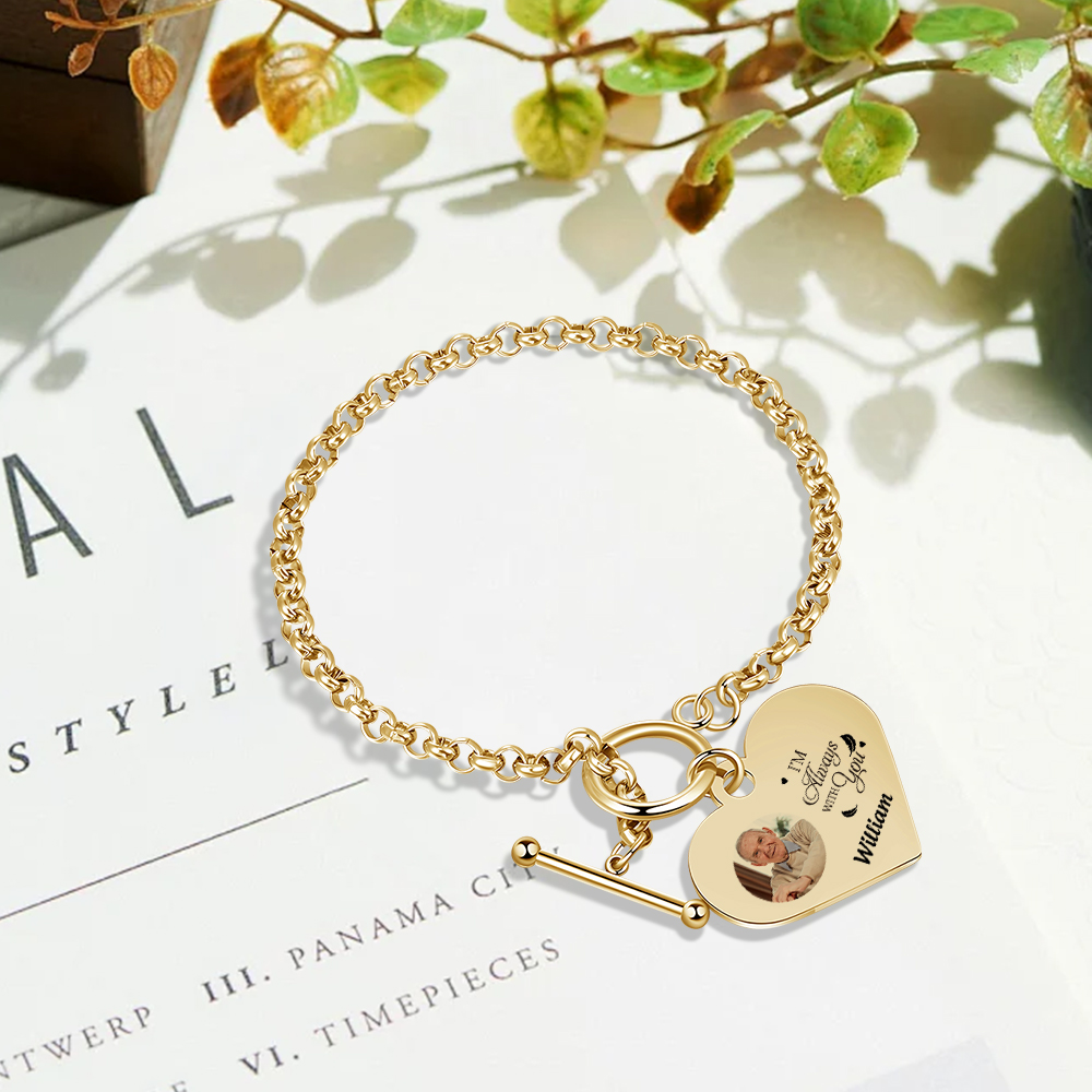 Personalised Memorial Bracelet –Custom Photo and Name Stainless Steel Bracelet- "I will always with you" | Jessemade