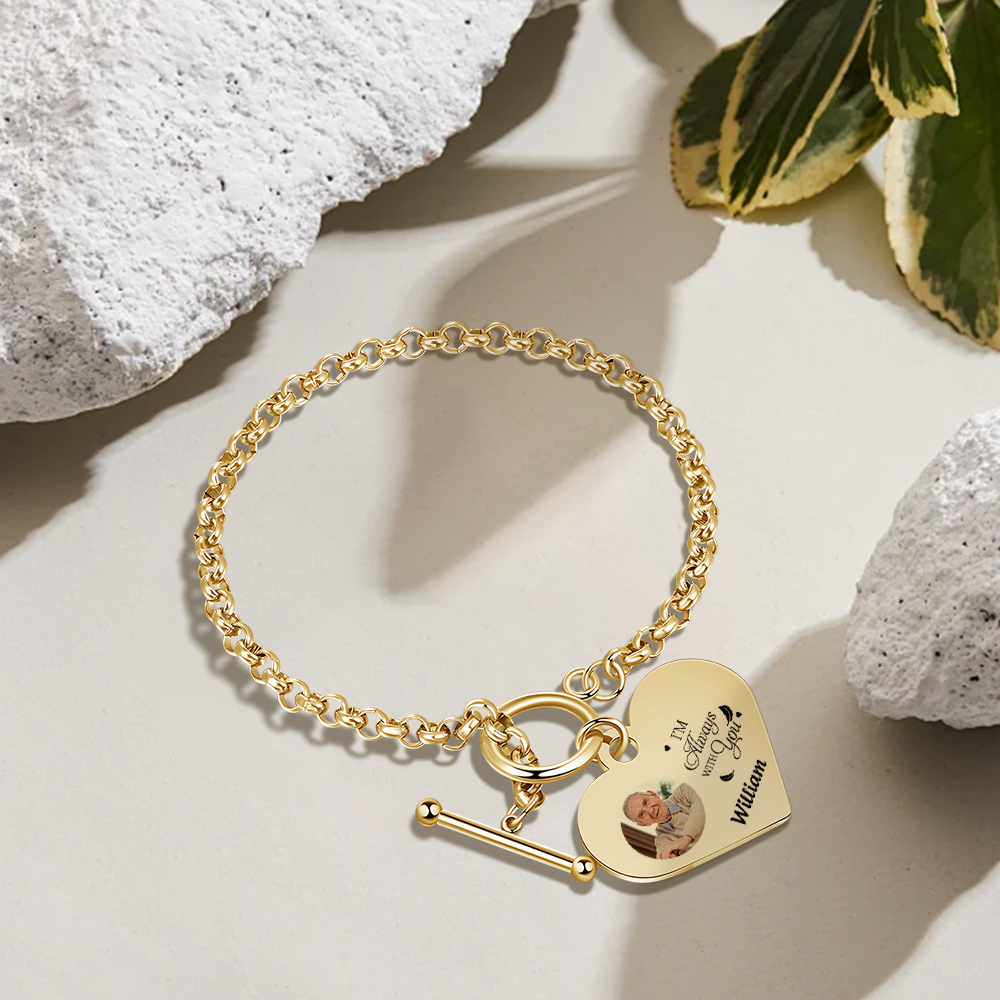 Personalised Memorial Bracelet –Custom Photo and Name Stainless Steel Bracelet- "I will always with you" | Jessemade