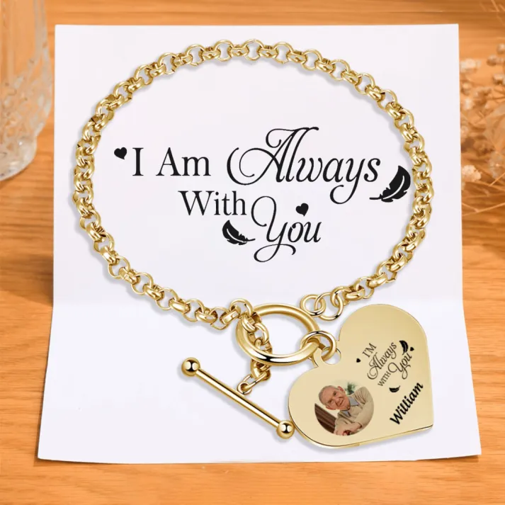 Personalized Memorial Bracelet –Custom Photo and Name Stainless Steel Bracelet- "I will always with you" | Jessemade