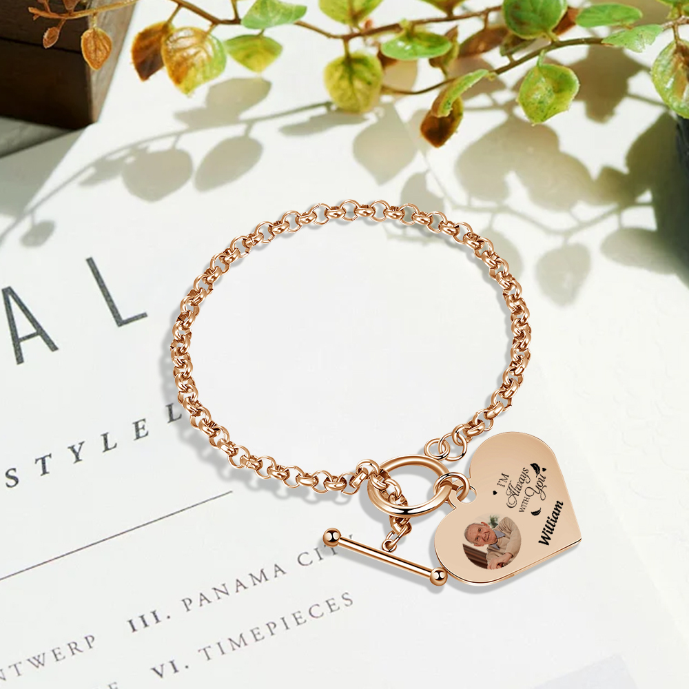 Personalised Memorial Bracelet –Custom Photo and Name Stainless Steel Bracelet- "I will always with you" | Jessemade