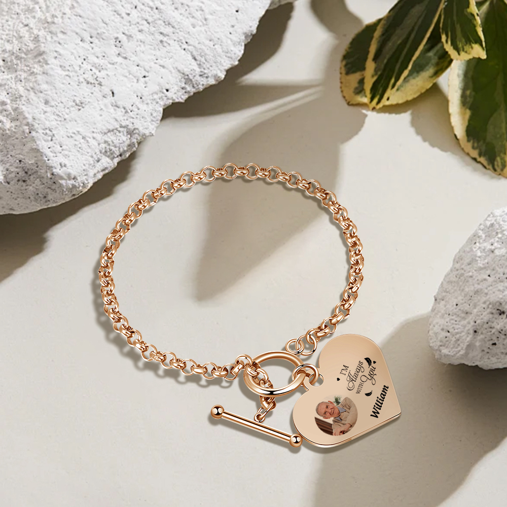 Personalised Memorial Bracelet –Custom Photo and Name Stainless Steel Bracelet- "I will always with you" | Jessemade