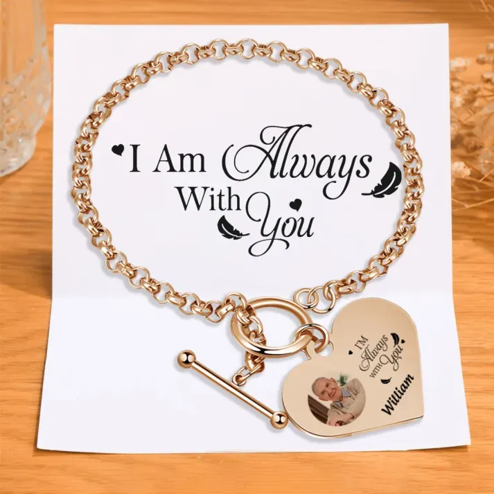 Personalized Memorial Bracelet –Custom Photo and Name Stainless Steel Bracelet- "I will always with you" | Jessemade