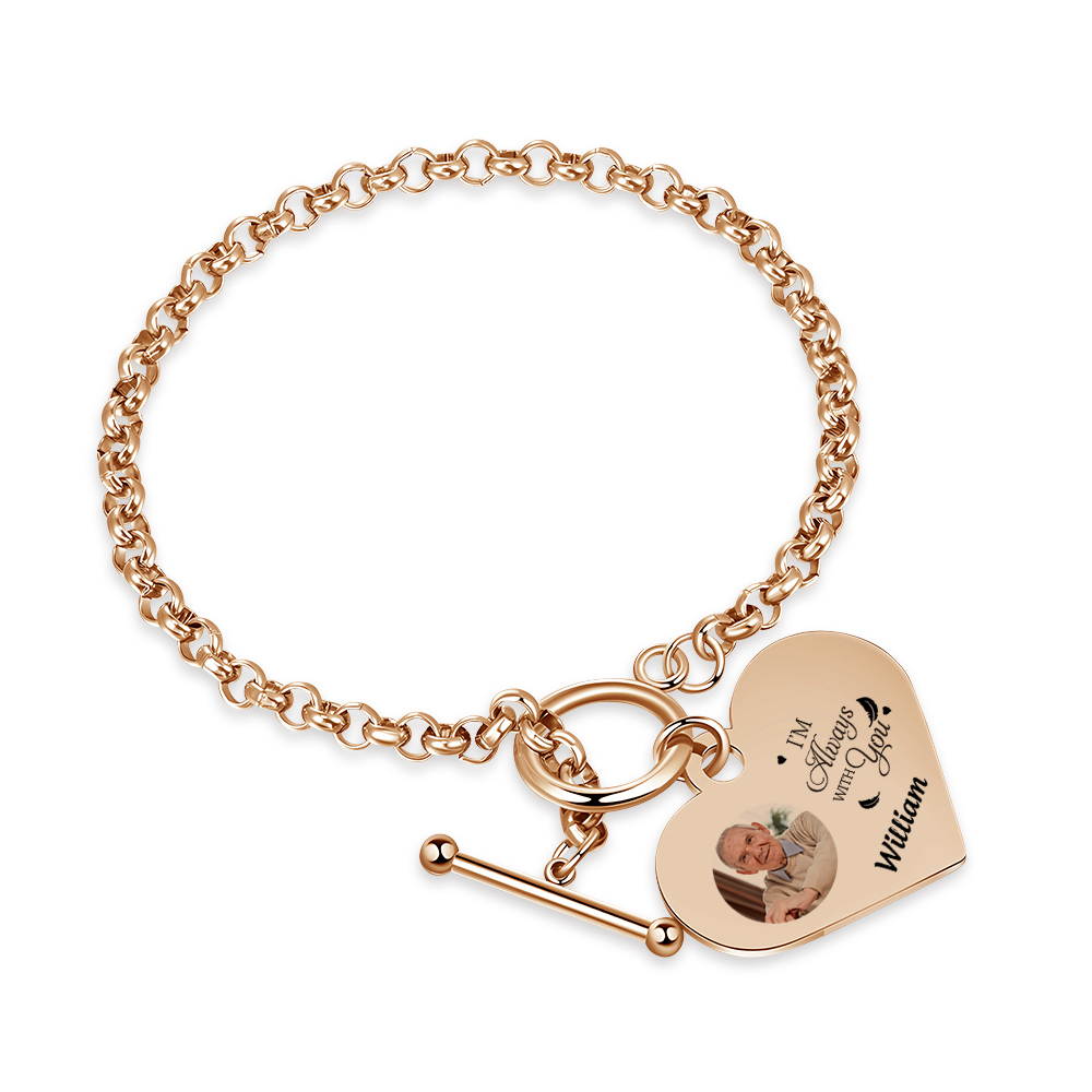 Personalised Memorial Bracelet –Custom Photo and Name Stainless Steel Bracelet- "I will always with you" | Jessemade