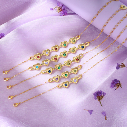 Personalised Women’s Birthstone Bracelet – Customised with 3 Names, 3 Birthstones & Engraved Text, Heart & Infinity Design – Valentine’s Day Gift for Her | Jessemade