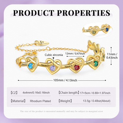 [Copy]Personalised Women’s Birthstone Bracelet – Customised with 6 Names, 6 Birthstones & Engraved Text, Heart & Infinity Design – Special Gift for Her | Jessemade