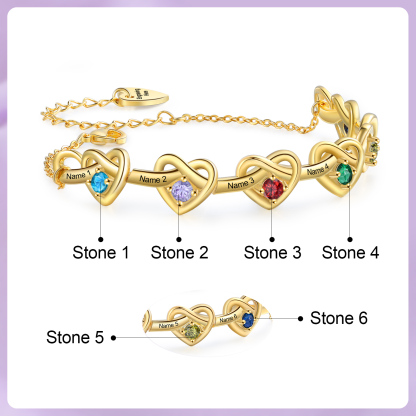 [Copy]Personalised Women’s Birthstone Bracelet – Customised with 6 Names, 6 Birthstones & Engraved Text, Heart & Infinity Design – Special Gift for Her | Jessemade