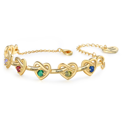 Personalised Women’s Birthstone Bracelet – Customised with 6 Names, 6