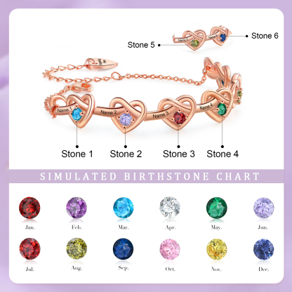 [Copy]Personalised Women’s Birthstone Bracelet – Customised with 6 Names, 6 Birthstones & Engraved Text, Heart & Infinity Design – Special Gift for Her | Jessemade