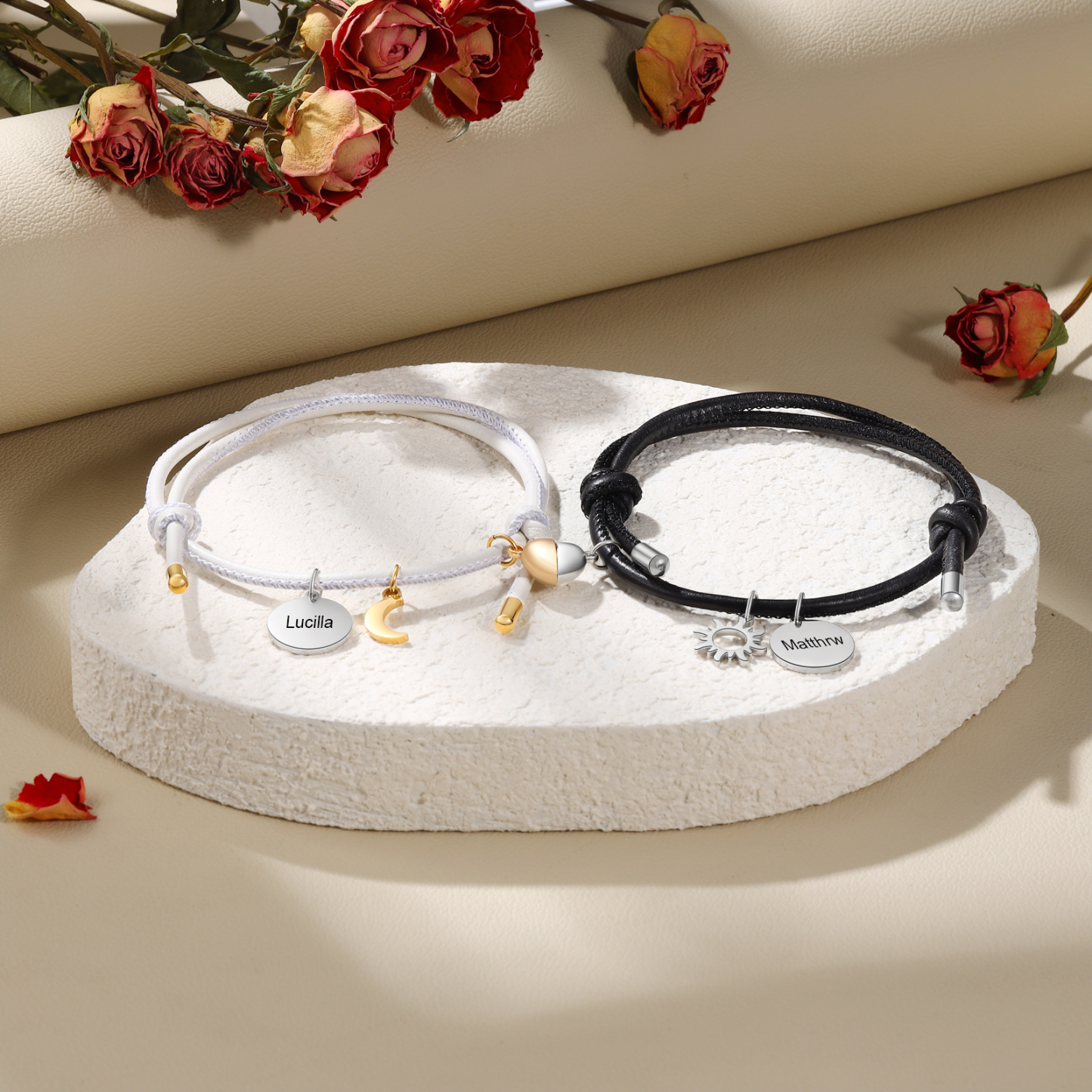 Personalised Couple Bracelets - Customised with 2 Names, Magnetic Design, Valentine’s Day Gift for Couple | Jessemade