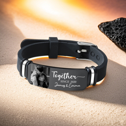 Personalised Men's Bracelet - Custom Photo, Text, and Year Engravings, Sleek Adjustable Design, Valentine’s Day Gift for Him | Jessemade
