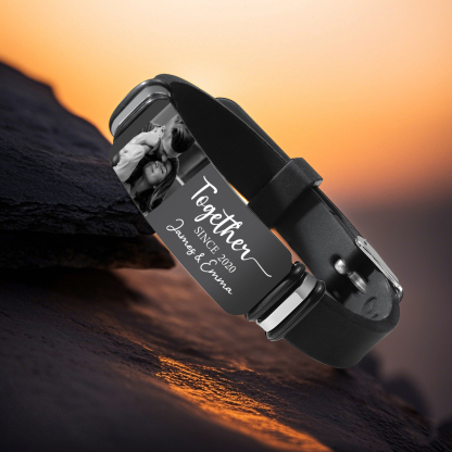 Personalised Men's Bracelet - Custom Photo, Text, and Year Engravings, Sleek Adjustable Design, Valentine’s Day Gift for Him | Jessemade