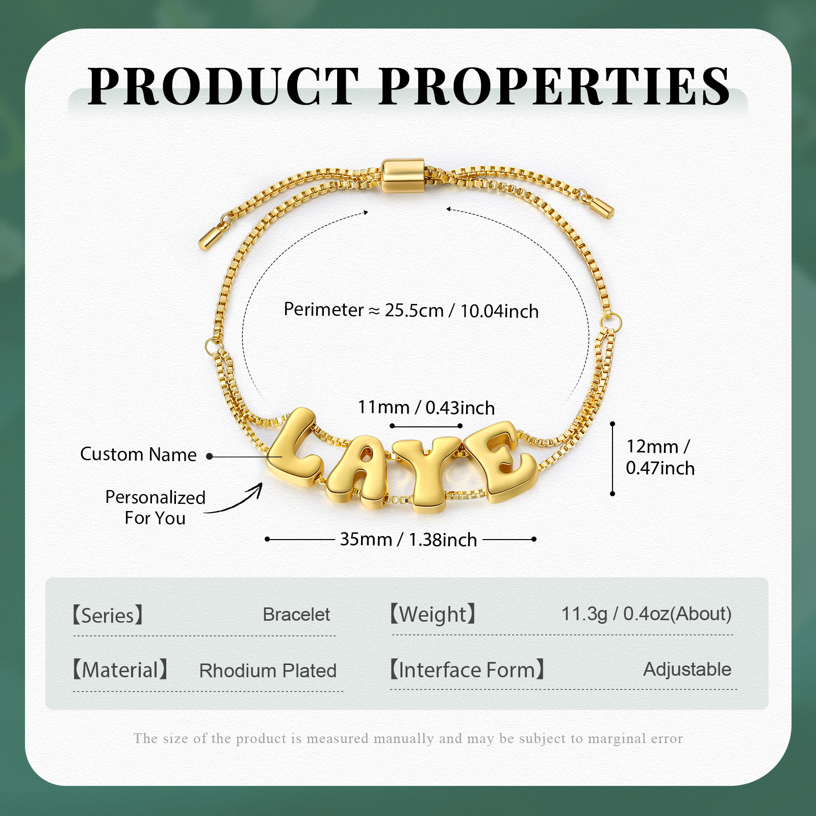 Personalised Adjustable Link Name Bracelet - Customise 4 Letters, Valentine’s Day Gift for Her | Jessemade