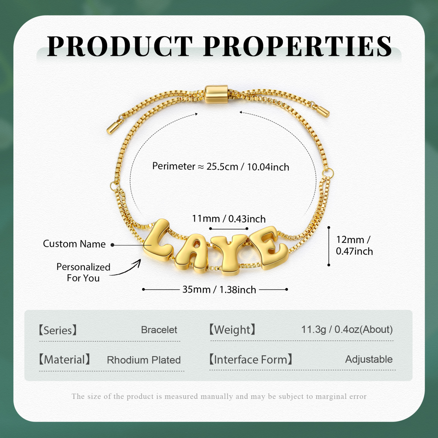 Personalised Adjustable Link Name Bracelet - Customise 4 Letters, Valentine’s Day Gift for Her | Jessemade