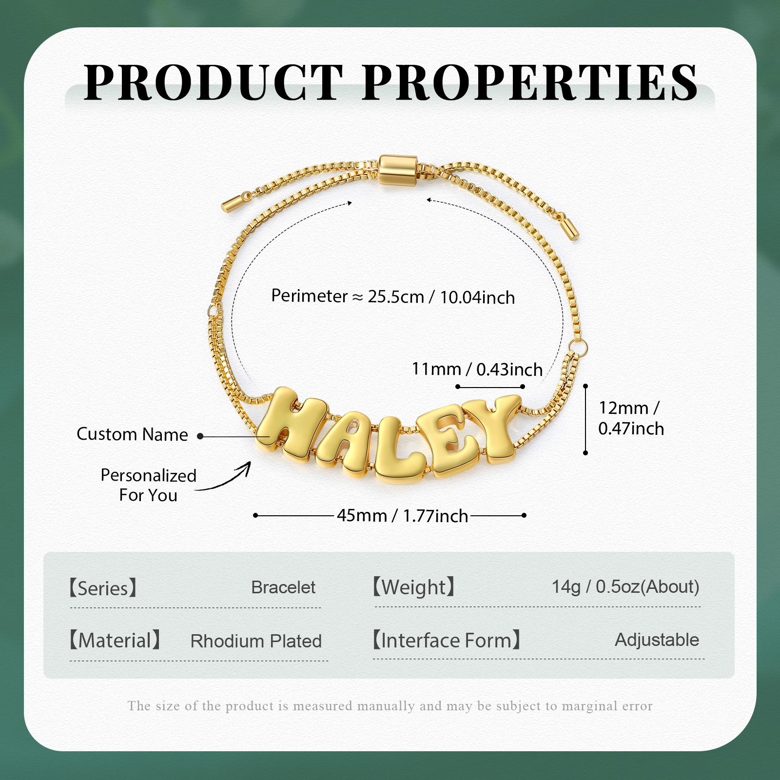 Personalised Adjustable Link Name Bracelet - Customise 5 Letters, Valentine’s Day Gift for Her | Jessemade