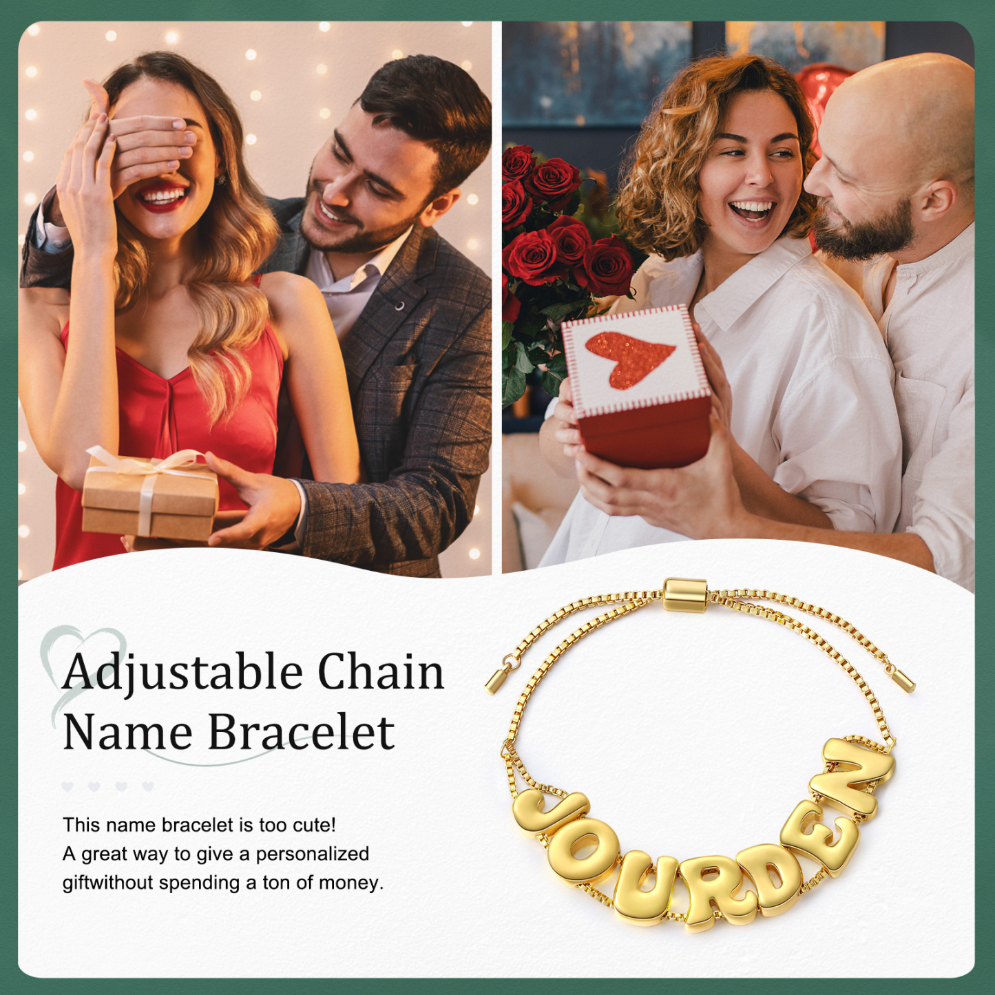 Personalised Adjustable Link Name Bracelet - Customise 7 Letters, Valentine’s Day Gift for Her | Jessemade