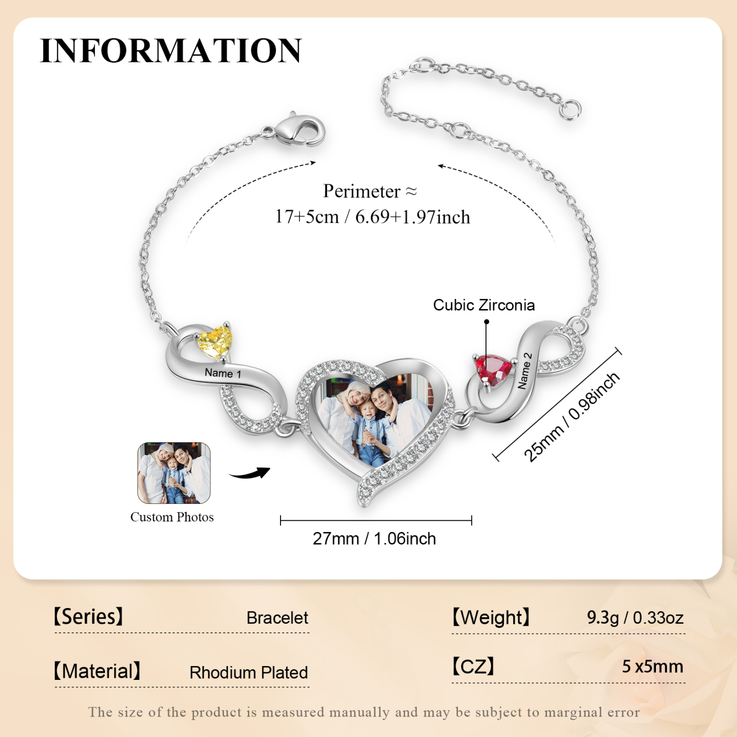 2 Birthstones & Names & Photo - Personalized Birthstone Beautiful Bracelet Gift for Mom