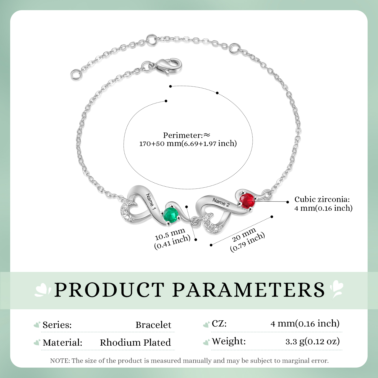 2 Names & Birthstone Heart-Shaped Bracelet – Personalized Mother's Day Jewelry Gift for Mom