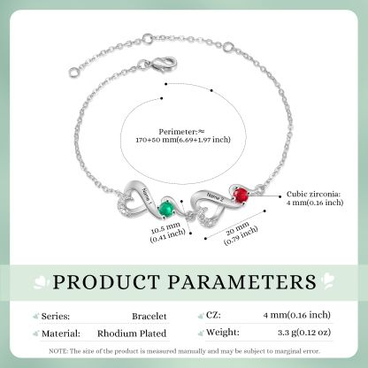 2 Names & Birthstone Heart-Shaped Bracelet – Personalized Mother's Day Jewelry Gift for Mom