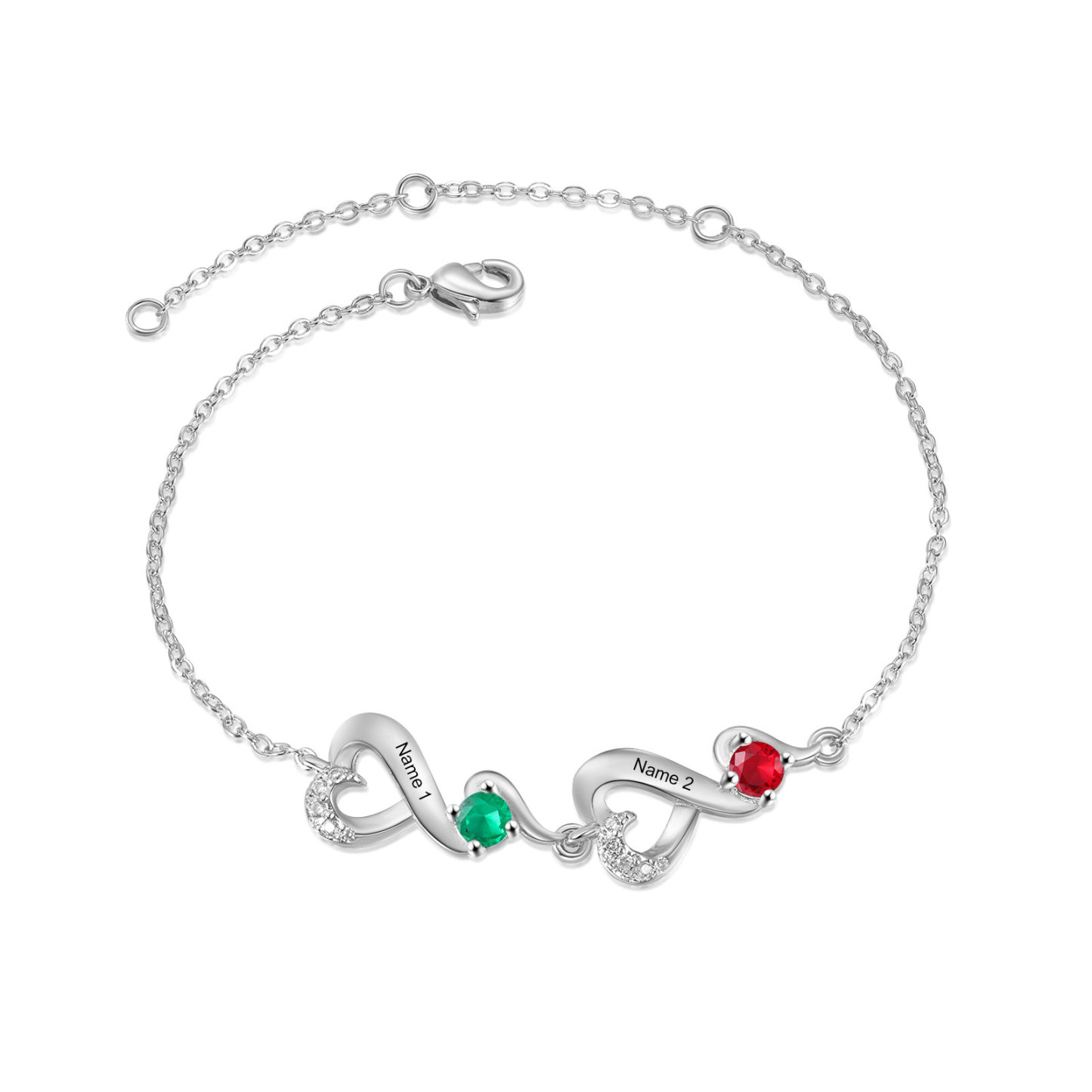 2 Names & Birthstone Heart-Shaped Bracelet – Personalized Mother's Day Jewelry Gift for Mom