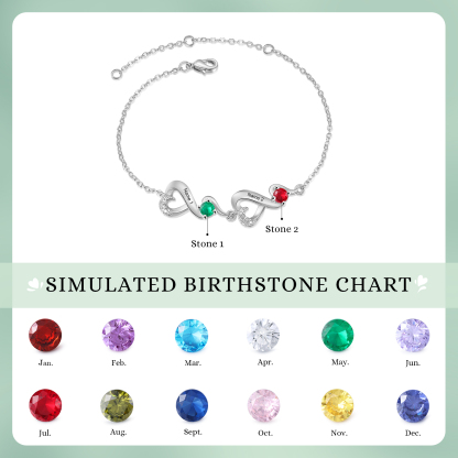 2 Names & Birthstone Heart-Shaped Bracelet – Personalized Mother's Day Jewelry Gift for Mom
