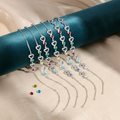2-7 Names & Birthstone Heart-Shaped Bracelet – Personalized Mother's Day Jewelry Gift for Mom