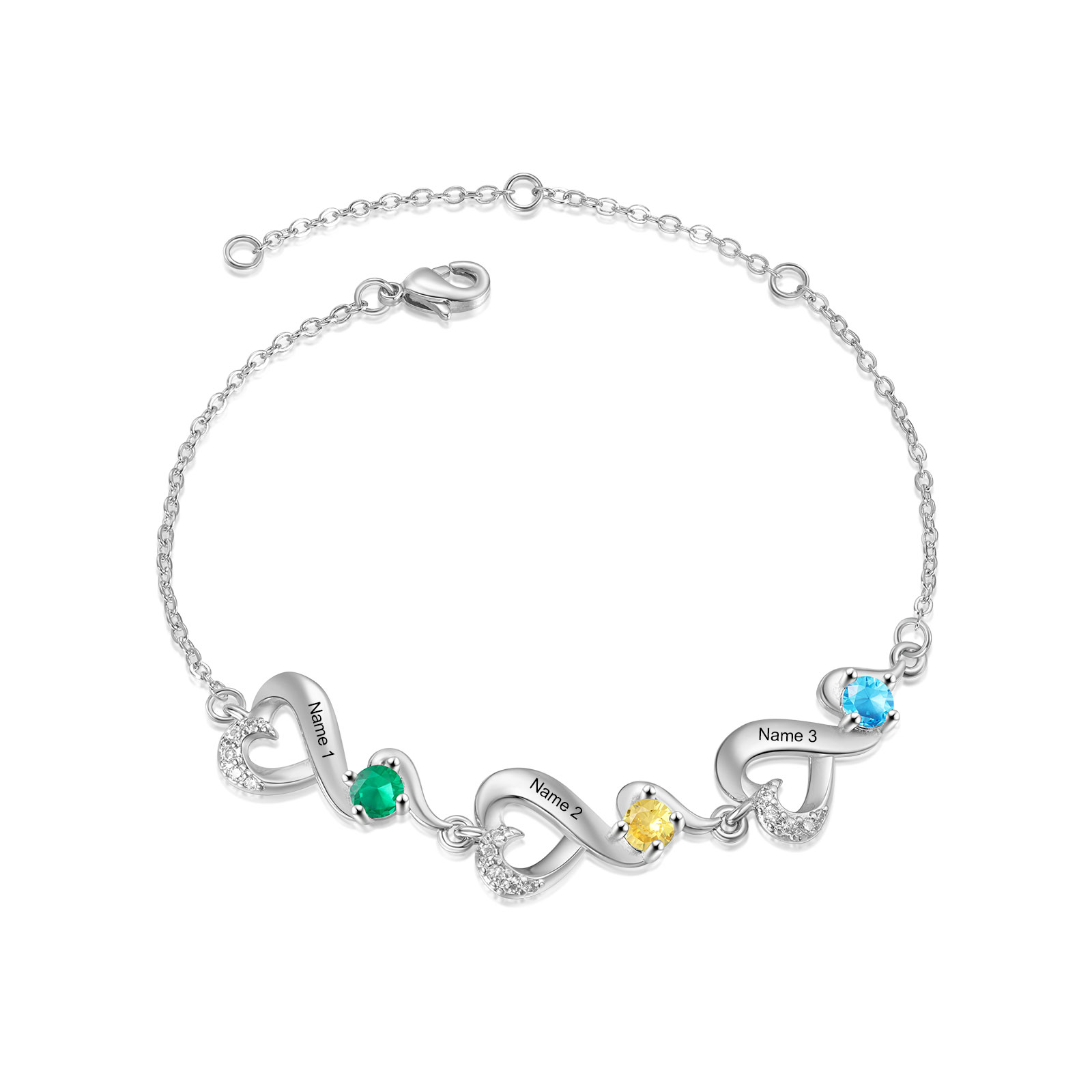 2-7 Names & Birthstone Heart-Shaped Bracelet – Personalized Mother's Day Jewelry Gift for Mom