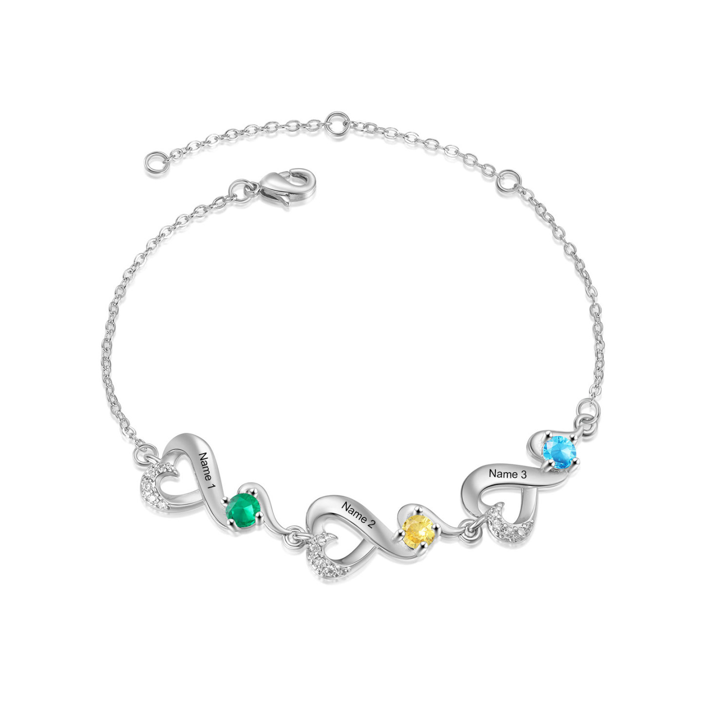 2-7 Names & Birthstone Heart-Shaped Bracelet – Personalized Mother's Day Jewelry Gift for Mom