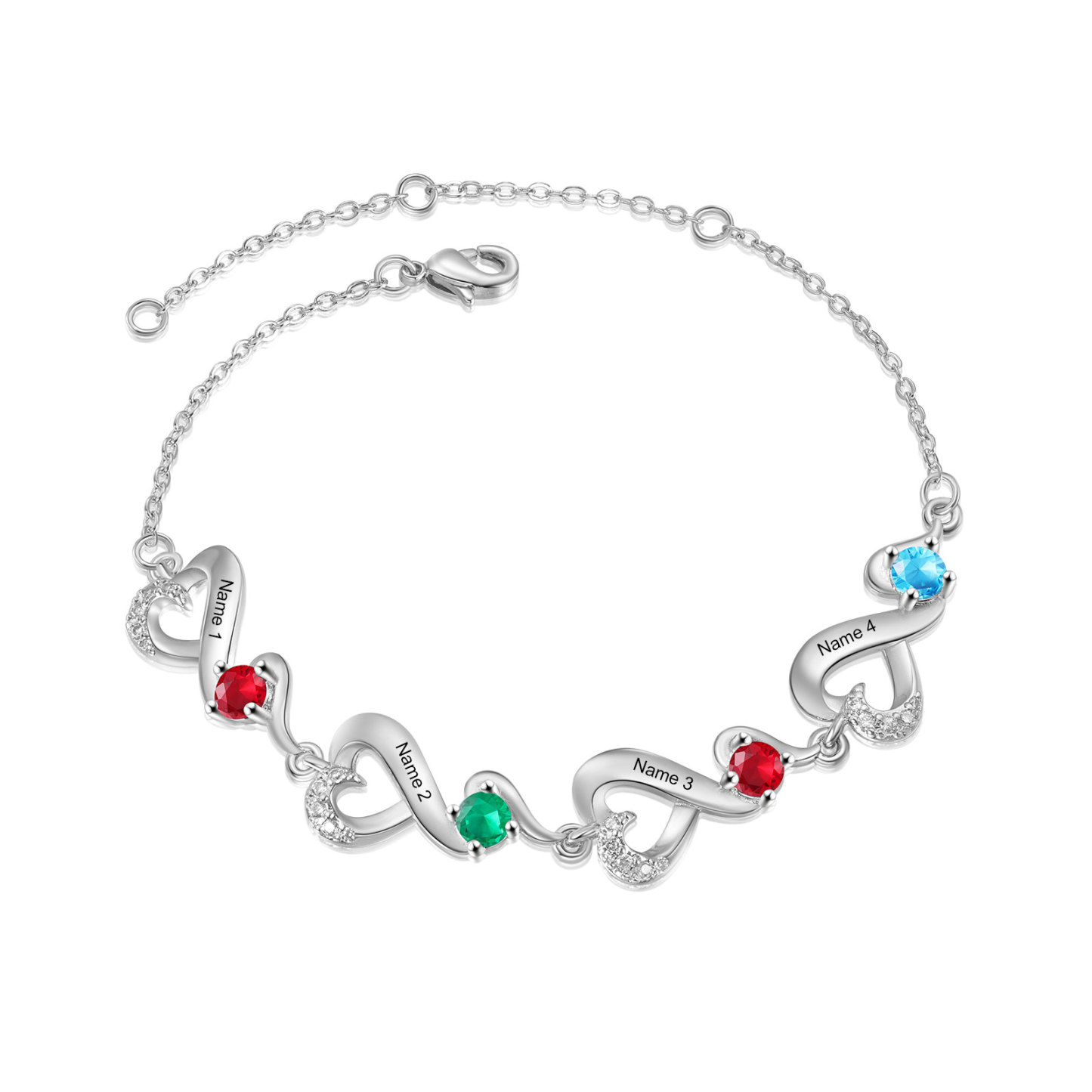 2-7 Names & Birthstone Heart-Shaped Bracelet – Personalized Mother's Day Jewelry Gift for Mom