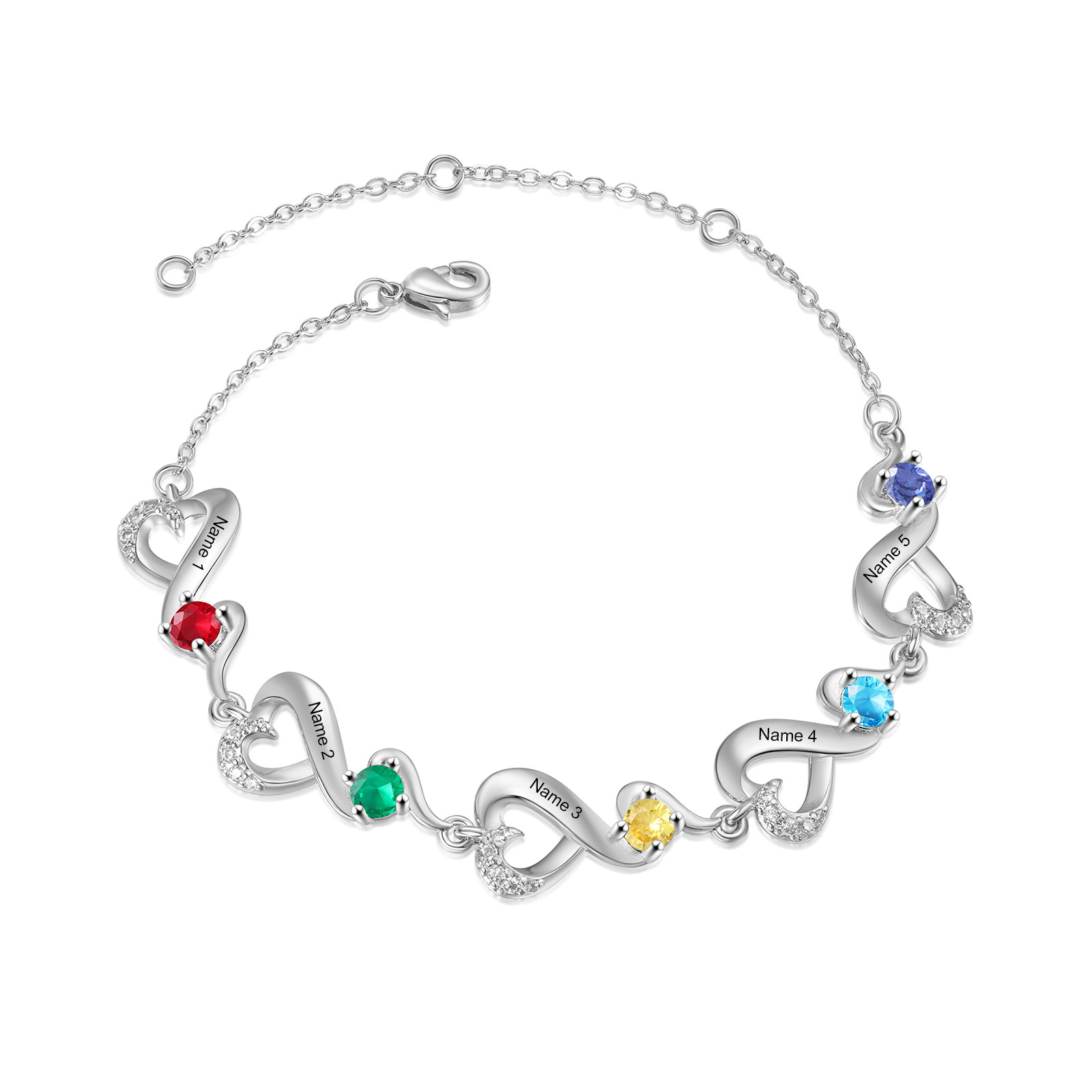 2-7 Names & Birthstone Heart-Shaped Bracelet – Personalized Mother's Day Jewelry Gift for Mom