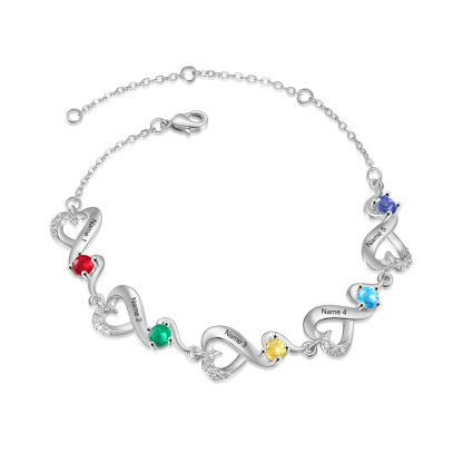 2-7 Names & Birthstone Heart-Shaped Bracelet – Personalized Mother's Day Jewelry Gift for Mom