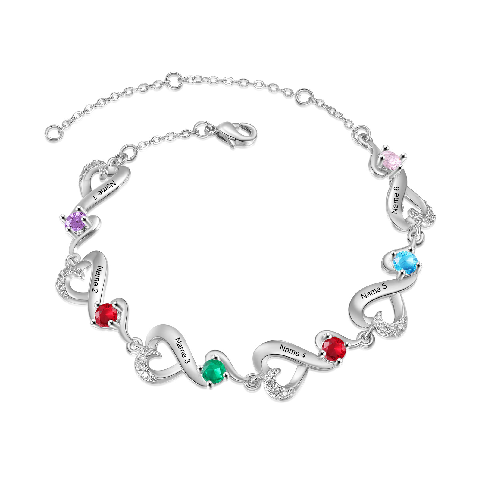 2-7 Names & Birthstone Heart-Shaped Bracelet – Personalized Mother's Day Jewelry Gift for Mom