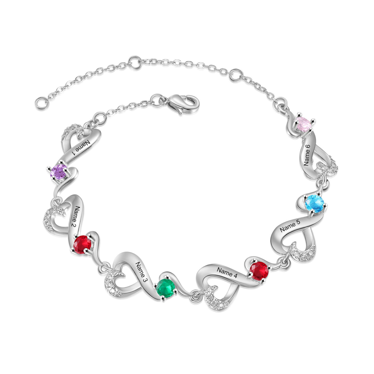 2-7 Names & Birthstone Heart-Shaped Bracelet – Personalized Mother's Day Jewelry Gift for Mom