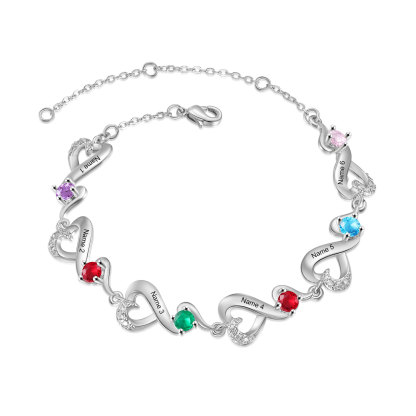 2-7 Names & Birthstone Heart-Shaped Bracelet – Personalized Mother's Day Jewelry Gift for Mom