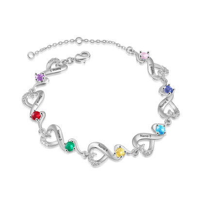 2-7 Names & Birthstone Heart-Shaped Bracelet – Personalized Mother's Day Jewelry Gift for Mom
