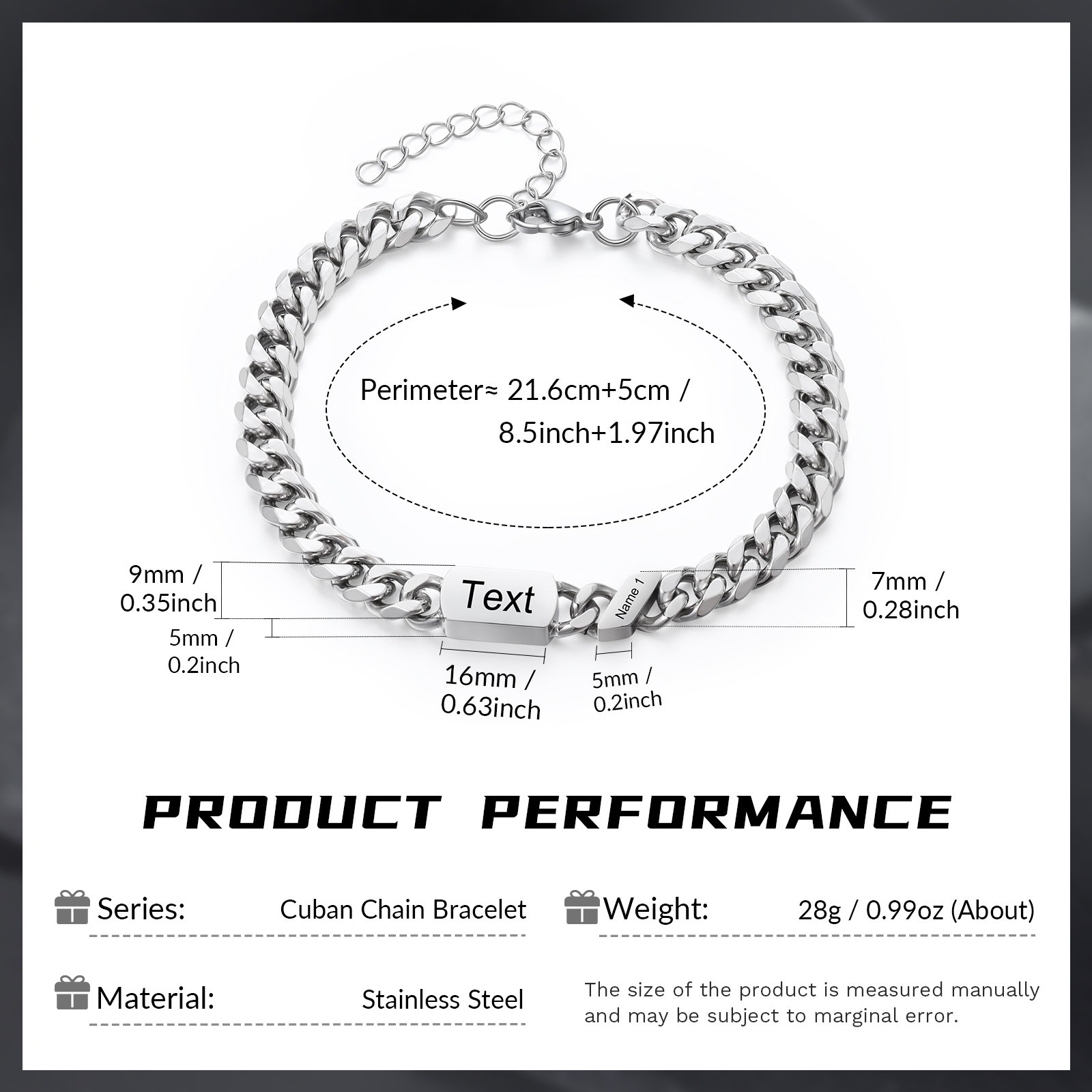 1 name - Personalized Father’s Day Cuban Bracelet - Stainless Steel Gift with Names/Text